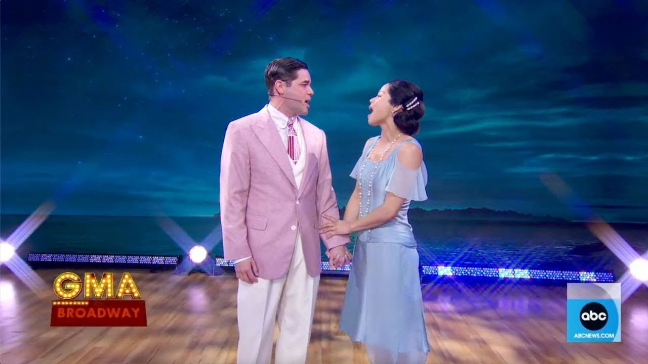 Jeremy Jordan and Eva Noblezada as Jay Gatsby and Daisy Buchanan, perform a song from The Great Gatsby Broadway musical on Good Morning America